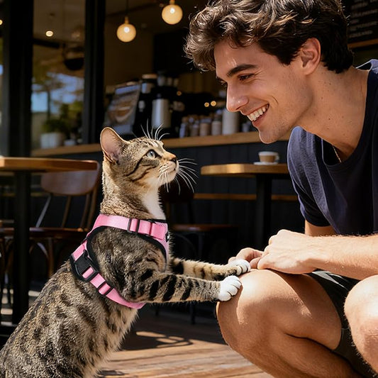 Dooradar Cat Harness and Leash Set, Escape Proof Safe Adjustable Kitten Vest Harnesses for Walking, Easy Control Soft Breathable Mesh Jacket with Reflective Strips for Cats, Pink, XXS