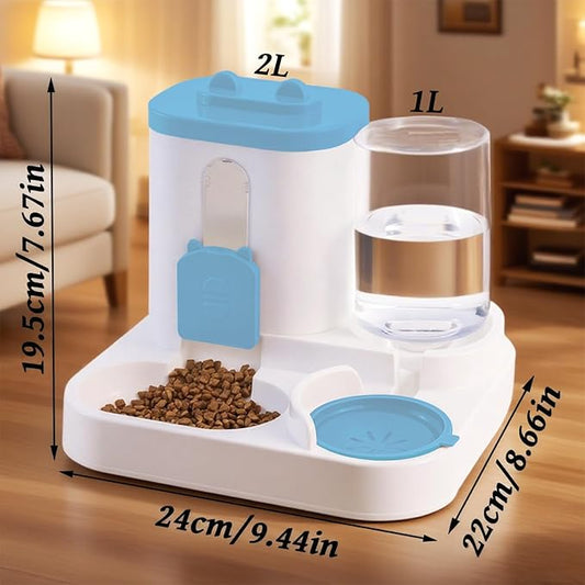 Gravity Cat Feeder and Water Dispenser, 2 in 1 Automatic Cat Feeder, 2 Pack Large Capacity Self Feeding for Small Medium Dog Puppy Kitten (Blue)