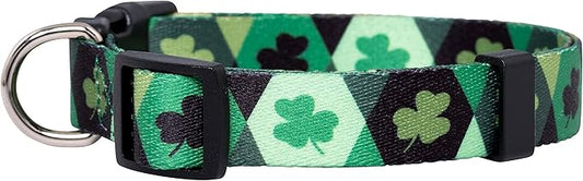 Native Pup St Patricks Dog Collar- Saint Patrick Green Shamrock Pet Collars- St. Patrick’s Lucky Irish- Cute Boy Girl Puppy Gift- Adjustable for Small, Medium, Large Breeds (Argyle, Small)