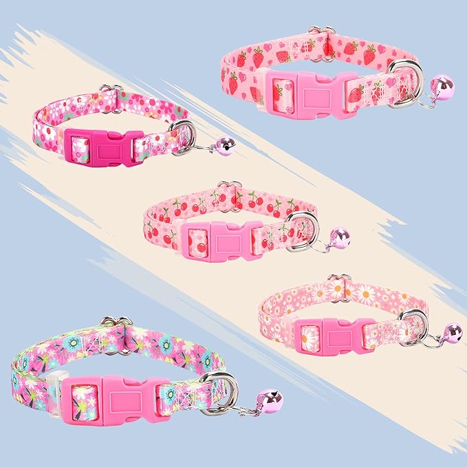 Small Dog Collar with Bell - Durable Nylon Collar for Small Breeds, Adjustable Flower Pattern Collar for Chihuahua Pomeranian Yorkie, Heavy-Duty for Active Puppies(S)