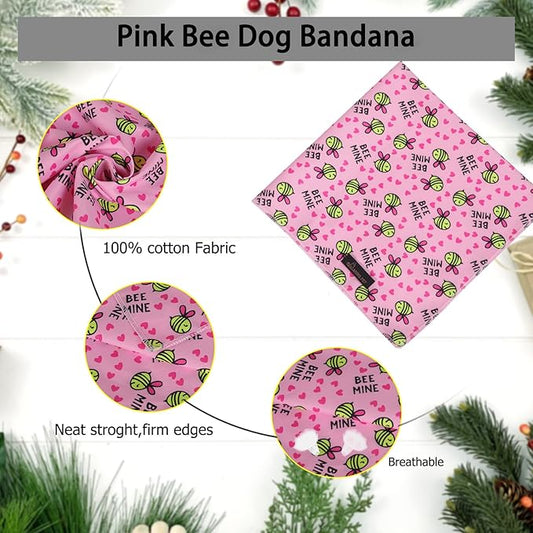 ARING PET Bee Dog Bandanas, Spring Yellow Pink Bees Pet Bandana Scarf Triangle Bibs for Puppy Small Medium Large Boy Girl Dogs Cats-S