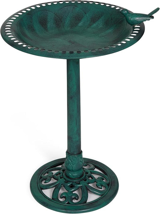 BACKYARD EXPRESSIONS PATIO · HOME · GARDEN 915025-NM Outdoor Garden Bird Bath- Green- Weather Resistant Polyresin-30 Inch-Backyard Expressions
