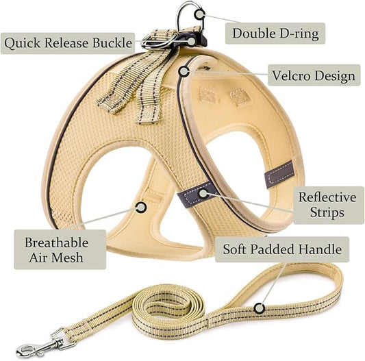 Dog Harness with Leash Set, No Pull Adjustable Reflective Step-in Puppy Pet Vest Harnesses for Small Medium Large Dogs and Cats,Beige XL