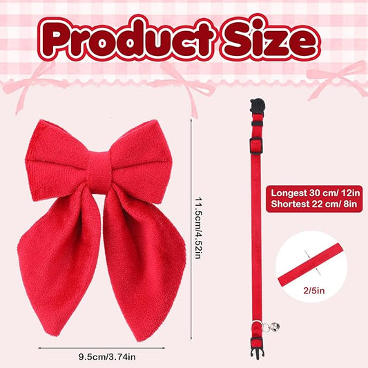2Pcs Cat Collars for Girl Cats Breakaway Pink Cat Collar with Removable Bow Adjustable Kitten Collar with Bell for Cute Kitten Girl Cats (Pink Red)
