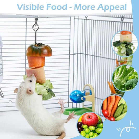 2Pcs Rat Enrichment Toys, 304 Stainless Steel Rat Foraging Toy for Fruit Vegetable Holder, Fancy Mice Cage Accessories Puzzle Toy, Hanging Rodent Toys Slow Feeder, Bird Foraging for Parakeet