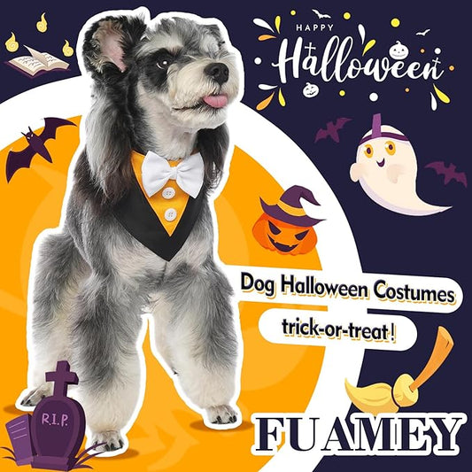 FUAMEY Dog Tuxedo Halloween for Medium Dogs,Dog Formal Suit Dogs Attire Pet Bow Tie Puppy Party Costumes Cat Tux Outfits Pets Bandana Cosplay Adjustable Bowties Thanksgiving Halloween M