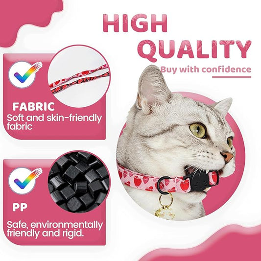 Elegant little tail 2 Pack Cat Collar- Valentines Cat Collars Breakaway with Bell Pendant Wedding Kitten Boy Girl Safety Adjustable 7-12 Inch Collar for Small Cats Puppy