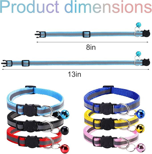 12 Pcs Reflective Breakaway Cat Collars with Bells Adjustable Buckle Kitten Collars Soft Nylon Identification Collares Gifts for Puppy Kittens Pet Supplies Accessories