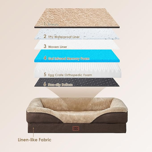 EHEYCIGA Orthopedic XXL Dog Bed for Large Sized Dog, 52x41x8 Inch Extra Large Memory Foam Dog Couch Bed with Sides, Waterproof Liner & Washable Removable Cover, Bolster Pet Sofa, Brown