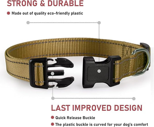 Reflective Dog Collar with Buckle Adjustable Safety Nylon Collars for Small Medium Large Dogs, Brown L