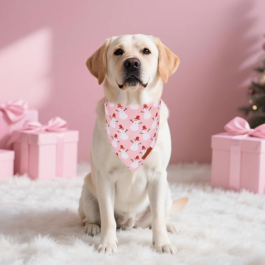 ADOGGYGO Pink Christmas Dog Bandanas 2 Pack, Reversible Santa Snowman Xmas Scarf Bib, Adjustable Fit Pink Christmas Bandana for Extra Large Dogs Girl (X-Large)