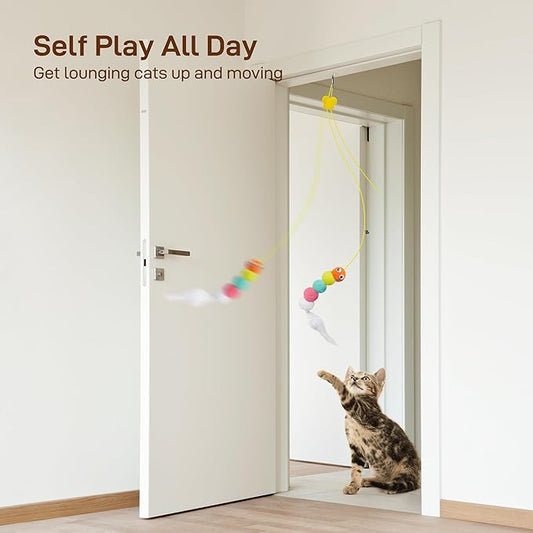 Potaroma Interactive Cat Feather Toys 5 Pcs, Cat Teaser Retractable Hanging Indoor Kitten Play Chase Exercise, Mental Physical Stimulation for All Breeds and Species