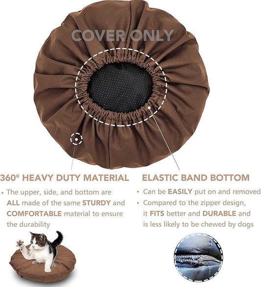 Dog Bed Cover Waterproof Replacement Machine Washable Covers for Dog Bed Heavy Duty Scratch Resistant Mattress Protector Pet Bed Round 24x24 Inch Cover Only Brown
