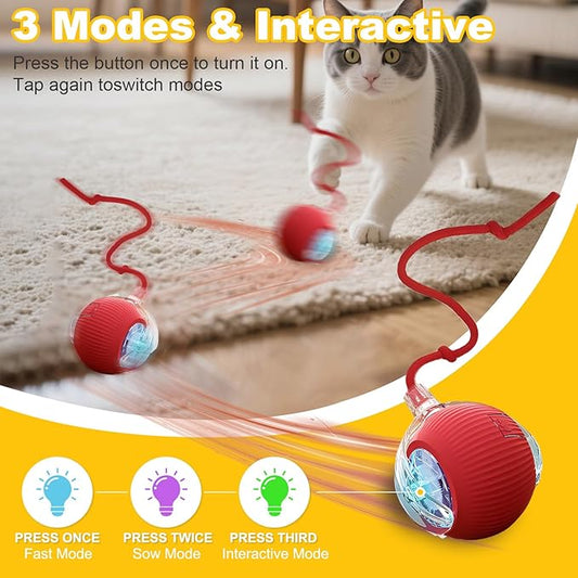 Interactive Cat Toys Ball for Indoor Cats&Dogs,Automatic Cat Toy 360° Auto-Rotation Smart Obstacle Avoidance,Includes 4 Cat Spiral Spring,Cat Enrichment Toys for Indoor Cats (Red)