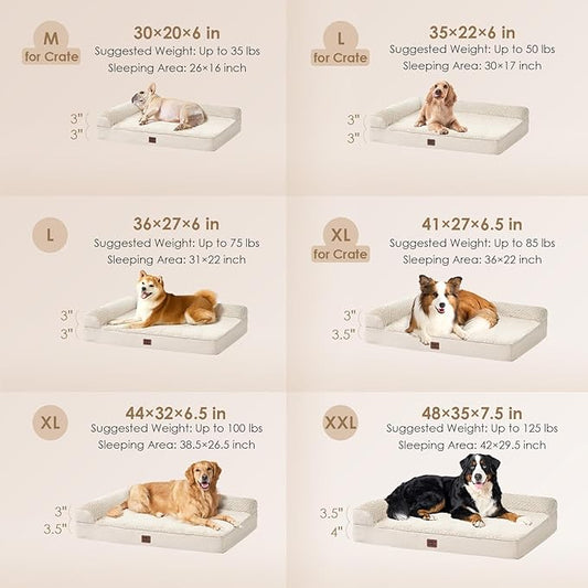 EHEYCIGA XXL Dog Bed Memory Foam, Orthopedic Giant Dog Bed Jumbo with Washable Removable Cover, Waterproof Pet Sofa Couch with Nonskid Bottom, 48x35x7.5, Beige