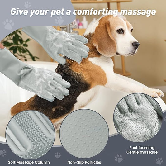 Pet Shower & Bath Supplies,Dog Shampoo Brush Set with Towel, Washing Gloves,Comb for Dogs and Cats (Grey)