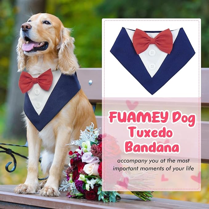 FUAMEY Dog Tuxedo for Small Dogs,Dog Formal Suit Dogs Attire Pet Bow Tie Puppy Party Costumes Cat Tux Outfits Pets Bandana Cosplay Adjustable Bowties Wedding Birthday Valentines Blue S