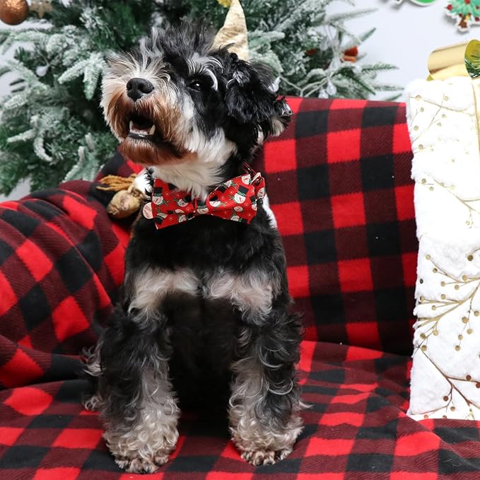 Christmas Dog Collar with Bow Tie, Christmas Collar for Puppy Girl Boy Dog or Cat, Bowtie Dogs Collars with Durable Metal Buckle, Cute Pet Collars, XS