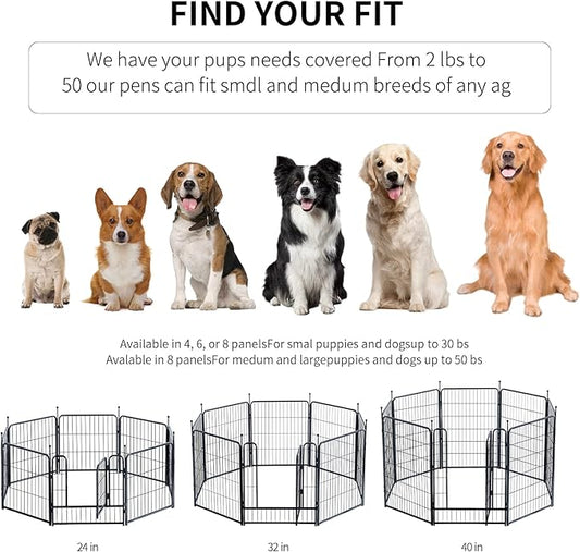 Dog Playpen,Portable Outdoor Dog Fence, Dog Playpen for Large/Medium/Small Dogs, Dog Fences for The Yard,with Doors Foldable Metal (32 inch, 08 Panels)
