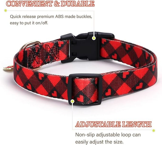 Love Pattern Dog Collar with Buckle Adjustable Safety Nylon Collars for Small Medium Large Dogs, Cute Stylish Girl Boy Christmas Dog Collar(Red Heart,S)