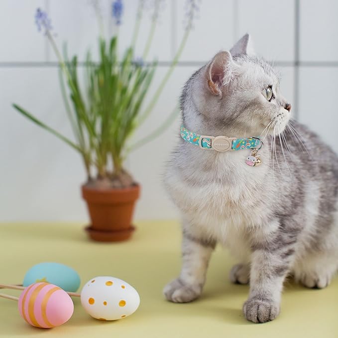 Cat Collar,2 Pack Easter Day Bunny Cat Collars Breakaway with Bell, DOGWONG Safety Buckle Cat Collar Rabbit Cat Collar for Girl Boy Cats,Adjustable 7-12 Inch