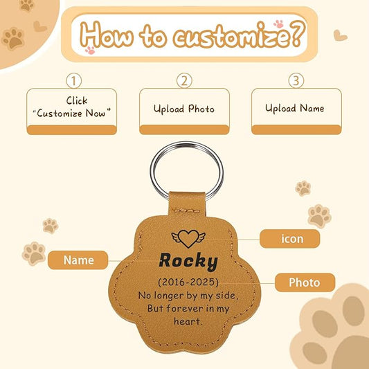 Custom Leather Pet Fur Keychain – Personalized Memorial Keepsake Keyring for Friend, Dog Cat Hair Sympathy Gifts