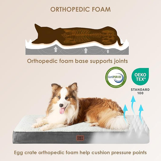 EHEYCIGA Orthopedic XXL Dog Beds for Jumbo Dogs with Removable Washable Cover for Crate, Beige, 47x29