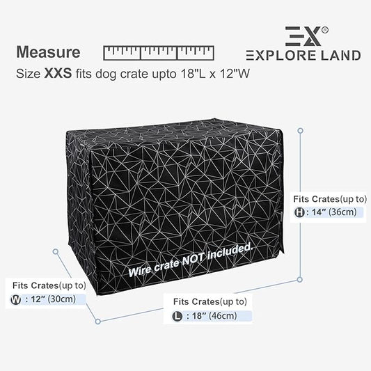 Explore Land Pattern Dog Crate Cover for 18 Inches Wire Cage, Heavy-Duty Polyester 1 2 3 Doors Standard Metal Pet Kennel Enclosure (Brief Polygonal)