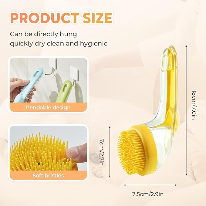 Pet Bath Brush, 2025 New 2 in 1 Dog Bath Brush with Built-in Shampoo Dispenser, Pet Wash Brush for Bathing Dog Grooming Massage Brush for Long Short Haired Dogs Cats Shower (Yellow, Coarse teeth)