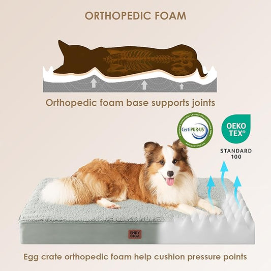 EHEYCIGA Orthopedic Dog Beds for Large Dogs with Removable Washable Cover, Greyish Green, 36x27