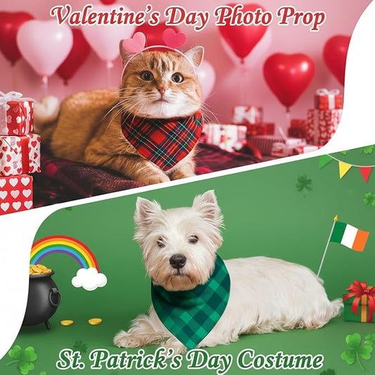 Abbylike 50 Pcs St. Patrick's Day Dog Bandanas Bulk Green Plaid Bandanas for Dogs Triangle Kerchief Bib Scarf for Pet Irish Holiday Costume Photo Props Accessories (19.7 x 13.8 x 13.8)