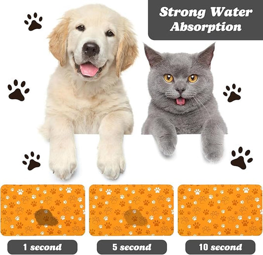 Dog Food Mat, Absorbent Water Bowl Mats Cat Pet Feeding Placemats Orange 17 * 30 inch