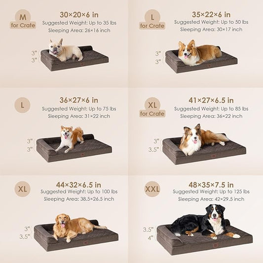 EHEYCIGA XXL Dog Bed Memory Foam, Orthopedic Giant Dog Bed Jumbo with Washable Removable Cover, Waterproof Pet Sofa Couch with Nonskid Bottom, 48x35x7.5, Brown