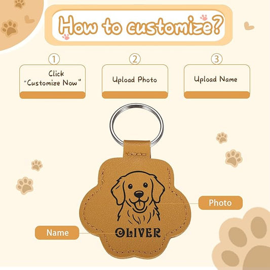 Custom Leather Pet Fur Keychain – Personalized Memorial Keepsake Keyring for Friend, Dog Cat Hair Sympathy Gifts