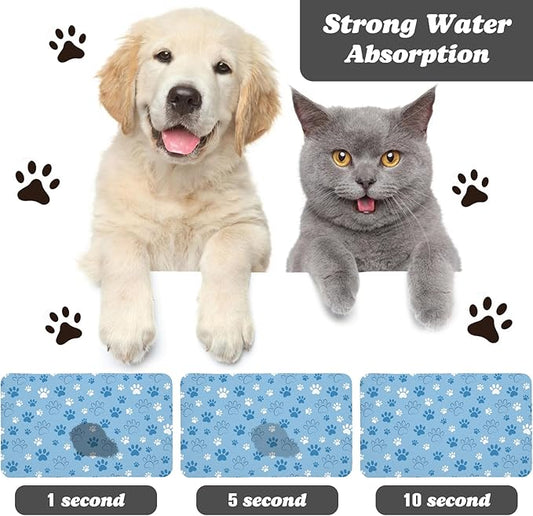 Dog Food Mat, Absorbent Water Bowl Mats Cat Pet Feeding Placemats Blue 17 * 30 inch