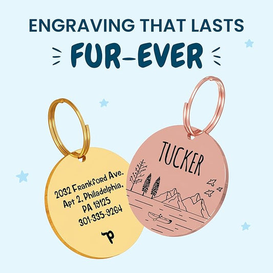 PawFurEver Personalized Dog Tags Engraved for Pets - Dark Etching Dog Name Tag with Front and Back Engraving - Made in USA - Stainless Steel Dog Tag Personalized for Pets (Circle, Rose Gold)