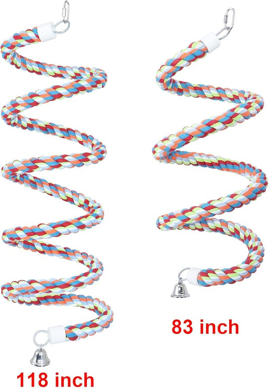 Rope Bungee Perch Bird,118inch Kintor Pure Natural Colorful Bead Cage Chewing Toys for Small Medium Parrot (118inch)