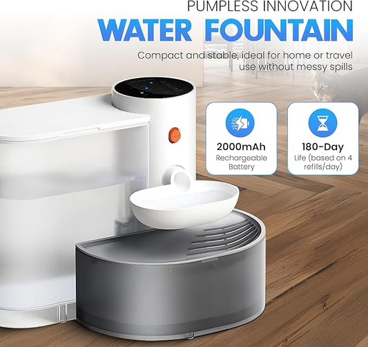 Smart Wireless Cat Water Fountain, 3L Automatic Pet Water Dispenser for Cats & Small Dogs, Ultra Quiet, Cordless Pet Fountain, No Filter, Self Cleaning for Always Fresh Water