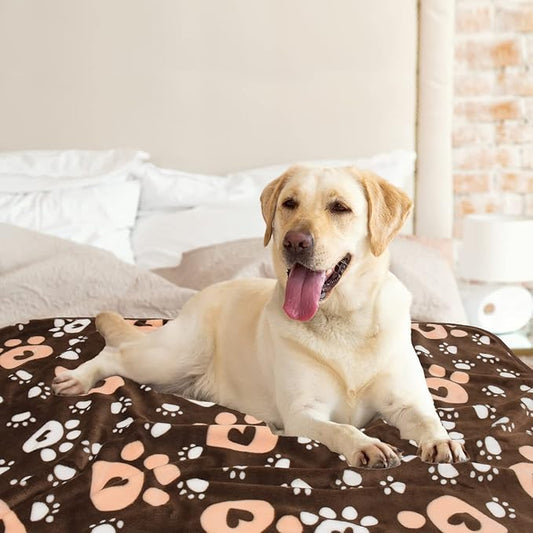 Dog Blanket, Soft Fleece Dog Blankets for Large Dogs, Fluffy Flannel Pet Cat Puppy Blanket Mat Cover for Bed Couch, Cute Paw Print Throw Blanket for Dogs, Brown 60"X50"