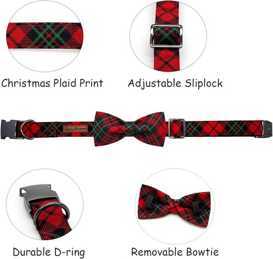 Dog Collar, Christmas Plaid Pet Collar Bow Holiday Bows Girl Boy Bow Dog Collars Puppy Adjustable Pet Collar for Small Dogs