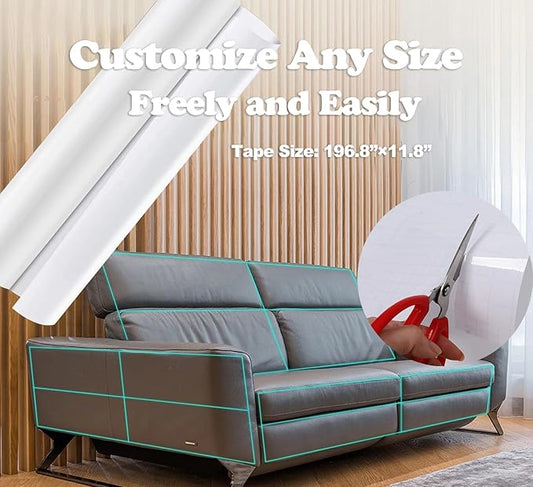 197"x12" Self-Adhesive Cat Scratch Protector Tape, Anti-Claw Couch Furniture Guard for Sofa Beds Doors Tables Walls, Clear Pet Scratch Deterrent
