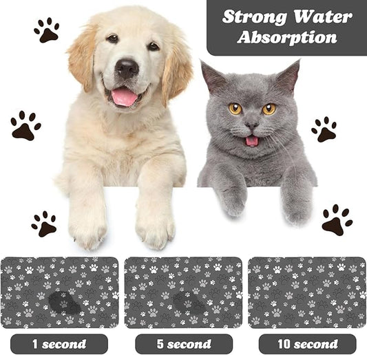 Dog Food Mat, Absorbent Water Bowl Mats Cat Pet Feeding Placemats Dark Gray 24 * 32 inch