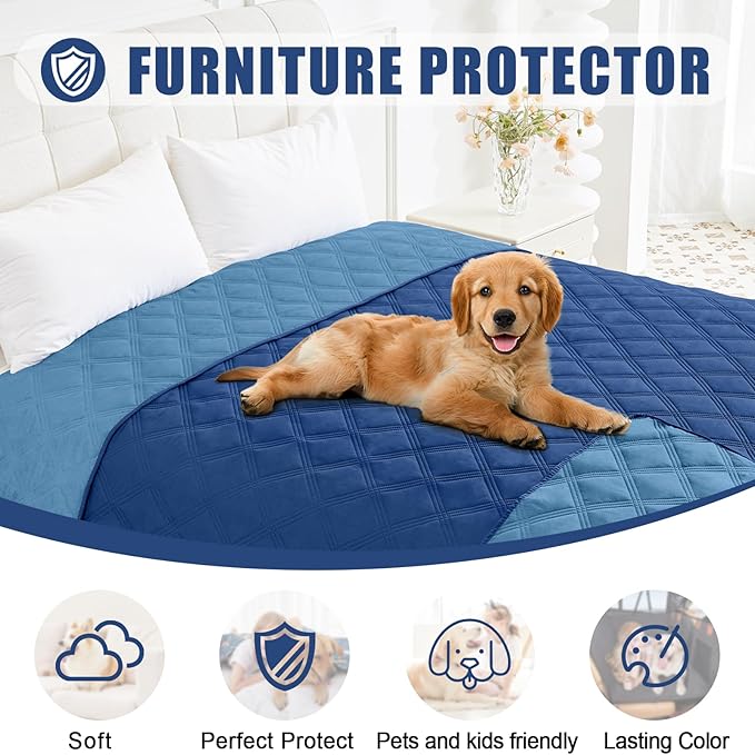 Smiry Waterproof Dog Bed Cover Blanket 82x82, Soft Reversible Pet Blanket, Washable Leakproof Cats Dogs Couch Cover for Sofa, Couch, Furniture, Navy/Blue