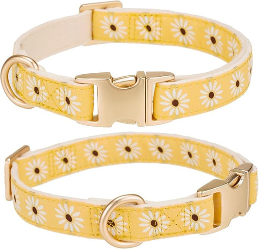 Woven Dog Collar with Metal Buckle Adjustable Jacquard Retro Dog Collars for Small Medium Large Dogs(Daisy,L)