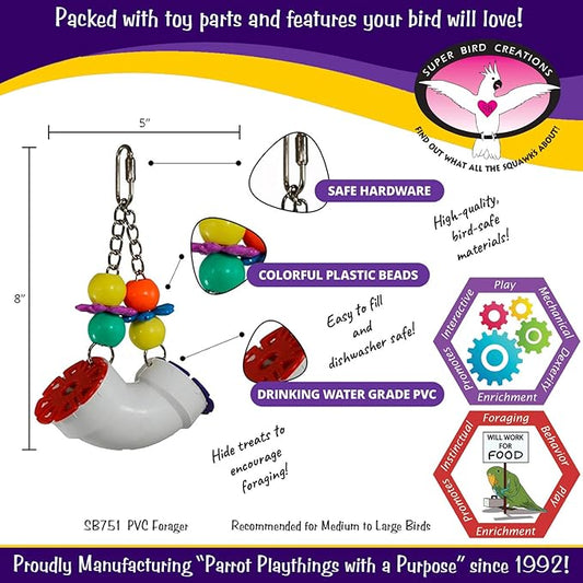 Super Bird Creations SB751 PVC Forager Bird Toy, Medium/Large Bird Size, 3” x 5” x 8”