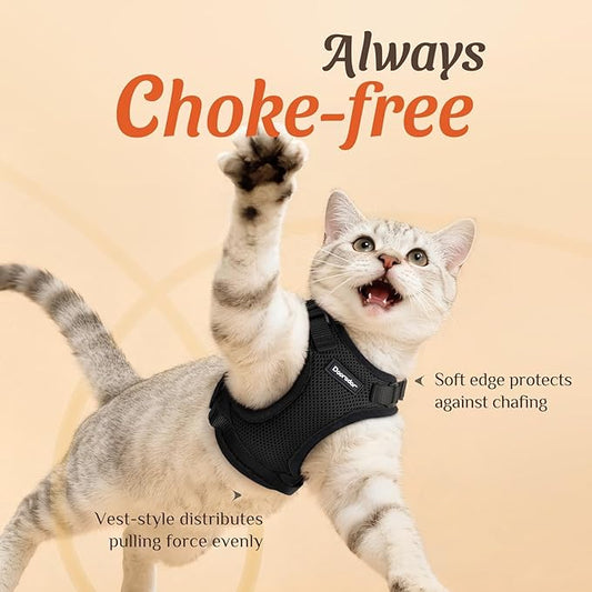 Dooradar Cat Harness and Leash Set, Escape Proof Safe Adjustable Kitten Vest Harnesses for Walking, Easy Control Soft Breathable Mesh Jacket with Reflective Strips for Cats, Black, S