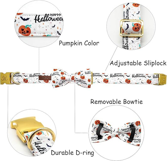 Halloween Dog Collar, Pet Collar Bow Pumpkin Pet Collar Girl Boy Bow Dog Collars Cute Soft Puppy Collar for X-Large Dogs