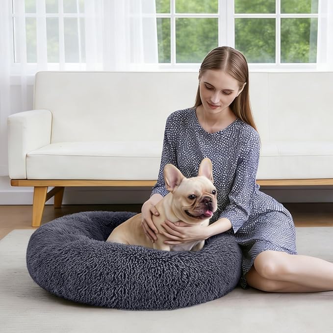 MIXJOY Orthopedic Dog Bed Comfortable Donut Cuddler Round Dog Bed Ultra Soft Washable Dog and Cat Cushion Bed (20''/23''/30''/36'') (36''x36'', Grey-Blue)