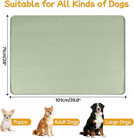 Lanstics Dog Food Mat, 40" x 28" Large Silicone Mat Dog Feeding Mat with Raised Edge Non-Slip Pet Feeding Mat for Food and Water Bowl, Easy to Clean, Floor Protection (Green)