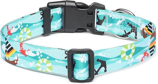 Mercano Adjustable Dog Collar - Special Design Patterns, Soft Nylon Comfortable Durable Pet Collar for Small Medium Large Dogs (M, Sail)